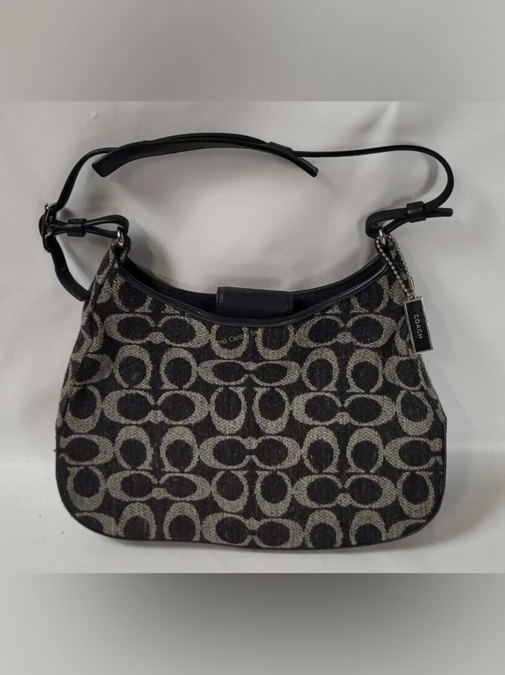 Coach Black and Gray Signature Wool Shoulder Bag